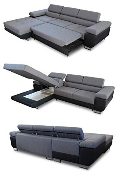 Ecksofa Divo mit Schlaffunktion, Bettkasten und einstellbare Kopfstützen (Grau (Kronos 22), Ecksofa Links) Bild 4