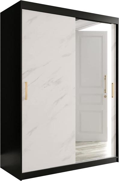 Kleiderschrank Kamoga T2 150 (Schwarz / Marmor Weiß + Gold, mit Schubladen)