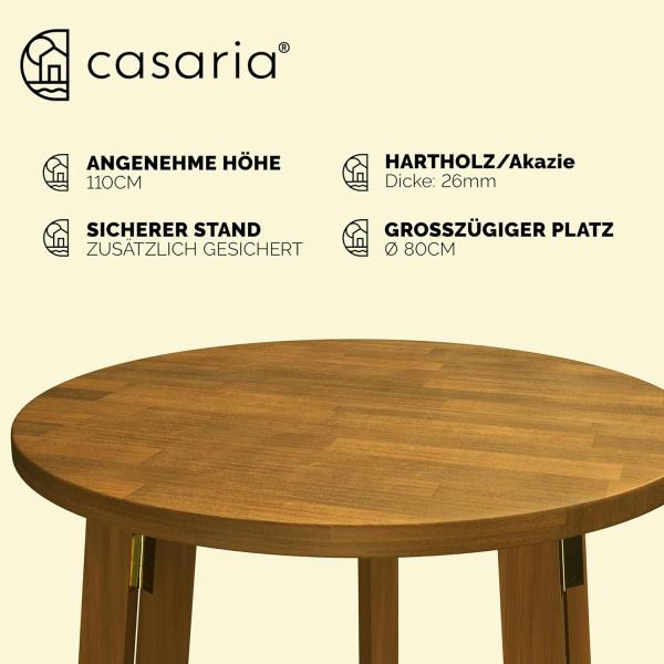Casaria Stehtisch Akazie (1-St), Hartholz Klappbar 110cm Hoch Ø80 cm Rund Rustikal Indoor Outdoor Bild 4