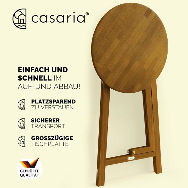 Casaria Stehtisch Akazie (1-St), Hartholz Klappbar 110cm Hoch Ø80 cm Rund Rustikal Indoor Outdoor Bild 7