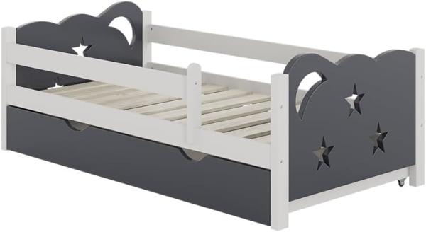 VitaliSpa Kinderbett Einzelbett Juniorbett Jessica Weiß Grau 140x70 cm modern Kinderzimmer Bett Bettschublade Rausfallschutz