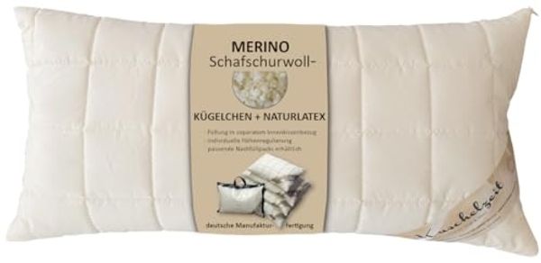Meivita Naturfaserkopfkissen Merino Schafschurwolle Kopfkissen, Füllung: 70% Latex (Naturlatexflocken) und 30% Wolle (Schurwollkügelchen), Bezug: Baumwollperkal, Seitenschläfer, Rückenschläfer, Bauchschläfer, Kissen Hergestellt in Deutschland