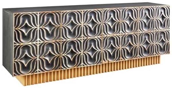 riess-ambiente Sideboard PIAZZA SAN MARCO 180cm grau / gold (Einzelartikel, 1 St), Mango-Massivholz · mit Stauraum · 3D Design · handmade · Wohnzimmer