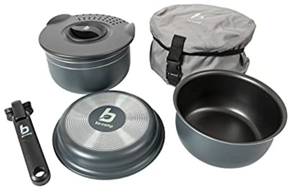 Bo-Camp Topf-Set Kochset Trekking Aluminium Camping, Kochgeschirr Alu Topf Pfanne 5-teilig