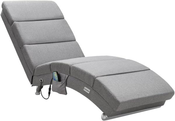 Casaria Relaxliege XXL London Massage- Heizfunktion Ergonomisch 186cm Relaxsessel Loungesessel Chaiselongue Stoff Grau