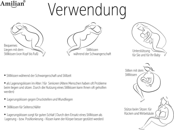 Amilian Stillkissen 330 cm - Seitenschläferkissen, Schwangerschaftskissen, Lagerungskissen, Stillkissen XXL - Stillkissen Seitenschläferkissen - Amilian Stillkissen, mit abnehmbaren Bezug, Stillkissen mit Füllung Bild 5