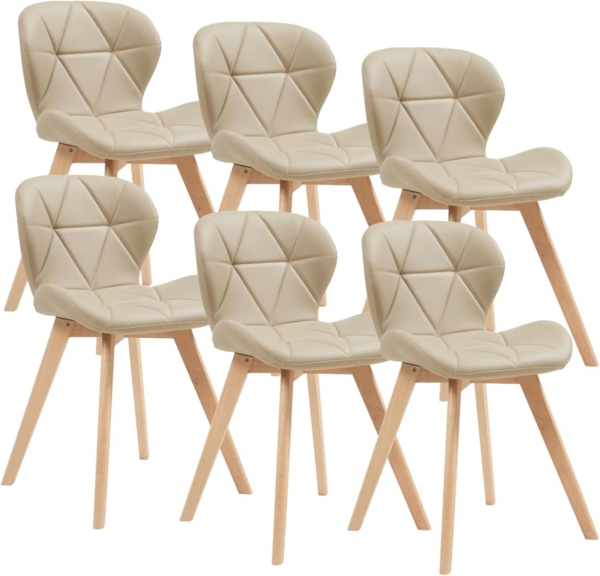 Esszimmerstuhl Älmhult 6-er Set 78x47x52 cm Kunstleder Beige [en. casa]