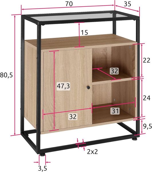 tectake Sideboard Kommode (Kommode, Montagematerial, Montageanleitung), Industrial Style Bild 2