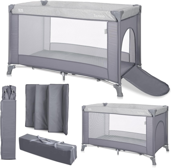 Lorelli Reisebett Torino Laufstall seitlicher Eingang, Tragetasche, Faltmatratze silber