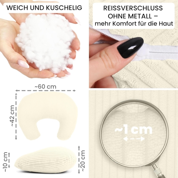 Amilian Stillkissen - Lagerungskissen - Schwangerschaftskissen mit Füllung und Bezug, Stillmond - Stillhörnchen - pregnancy pillow, für Mütter und Babys Bild 6