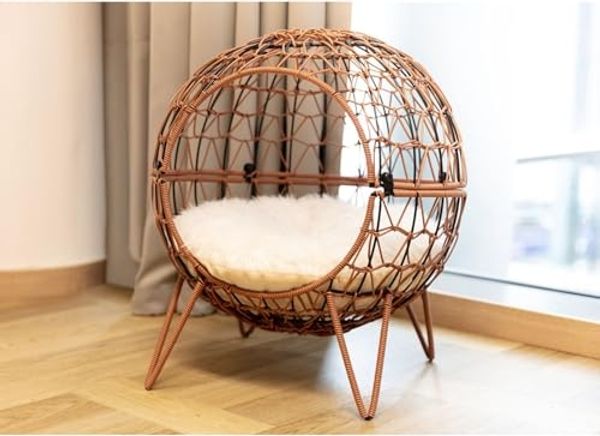 Heimtier Schlafkörbchen Rattan mit Kissen 45x50cm Katze Katzenbett Kugel Schlafplatz Bild 6