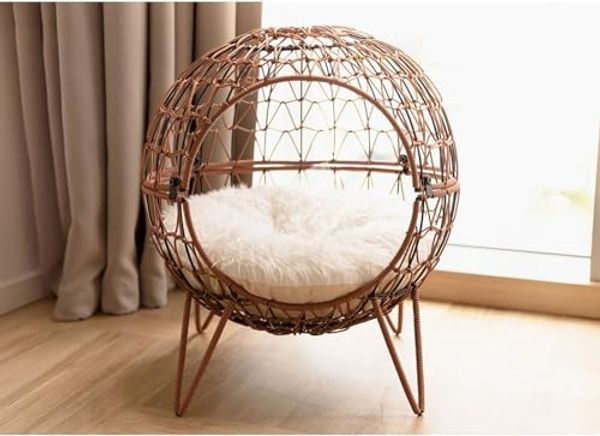 Heimtier Schlafkörbchen Rattan mit Kissen 45x50cm Katze Katzenbett Kugel Schlafplatz Bild 4