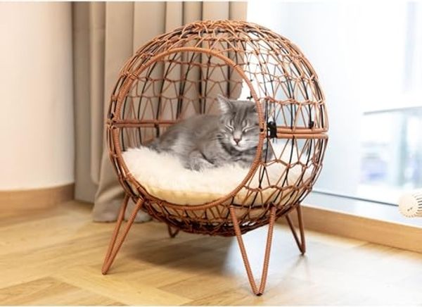 Heimtier Schlafkörbchen Rattan mit Kissen 45x50cm Katze Katzenbett Kugel Schlafplatz Bild 5