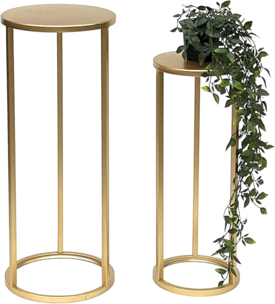 DanDiBo Blumenhocker Metall Gold Rund Blumenständer Beistelltisch 96510 2er Set Blumensäule Modern Pflanzenständer Pflanzenhocker