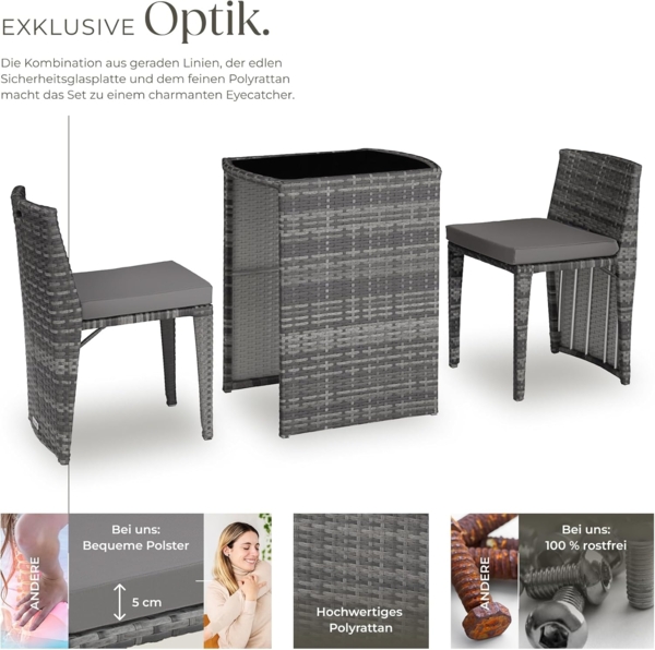 tectake Sitzgruppe Rattanset, (Set, 3-tlg), mit Aluminiumgestell Bild 3