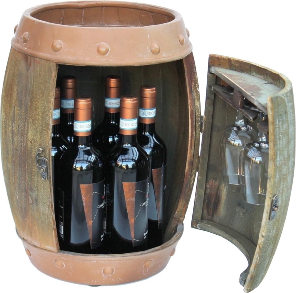 Weinregal Holz Weinfass Braun 44 cm 91361 Bar Flaschenregal Flaschenständer Klein Fass Holzfass