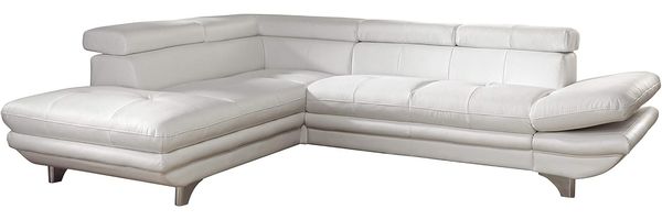 Mivano Ecksofa Enterprise / Trendige Ledercouch in L-Form mit Ottomane links / Kopfstützen und Armteil verstellbar / 277 x 75 x 238 / Kunstleder: weiß