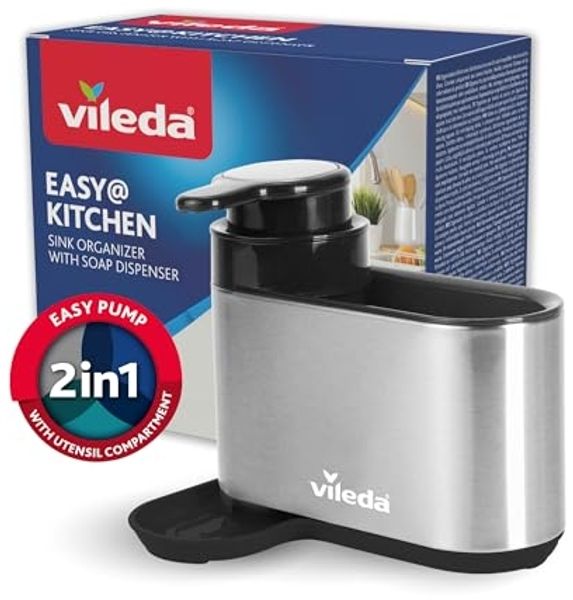 Vileda Küchenorganizer-Set Spülbeckenorganizer mit Seifenspender Edelstahl, (Set, Set), mit Seifenspender für Schwämme & Bürsten