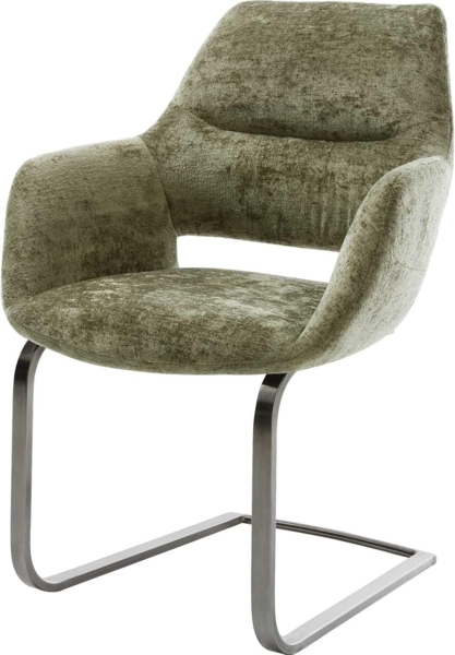 Freischwinger Yago-Flex mit Armlehnen Chenille Olive Freischwinger flach Graphit Taschenfederkern