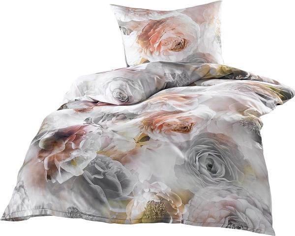 Mako Satin Rosen Bettwäsche grau rosé 155x200 + 80x80