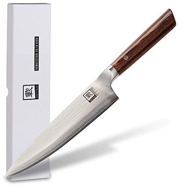 ZAYIKO Damastmesser KASSHOKU "Chefmesser" - Pakkaholz - VG-10 Stahlkern
