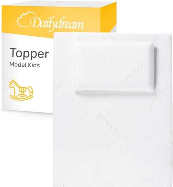 Dailydream viscoelastische Matratzenauflage Model Travel Kids M mit Memory Foam Effekt und extra Kissen, Edition Standard, 120x60x5cm