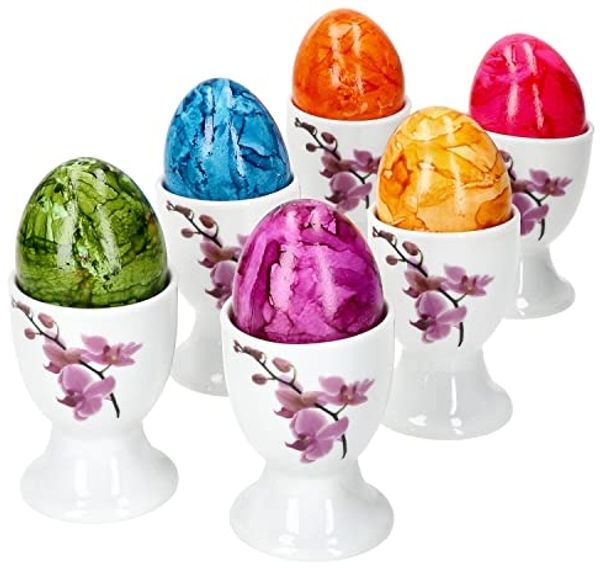 6er Set Kyoto Eierbecher 6 Personen lilafarbene Orchideen - 6 x Eierbecher