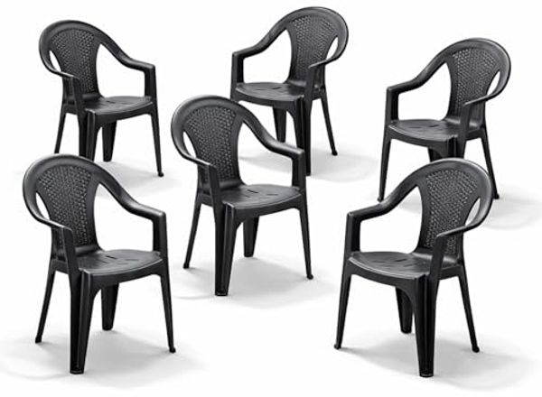 6 Stapelstuhl Gartenstuhl Kunststoff Wetterfest Rattan Optik Anthrazit