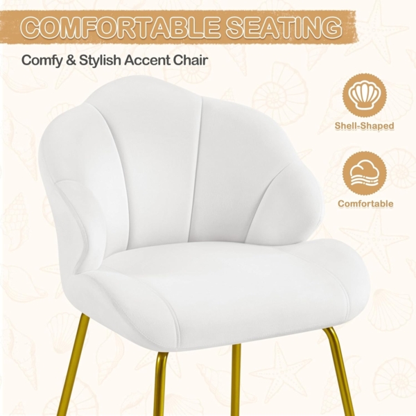 Yaheetech Sessel Loungesessel in Muschelform, Ohrensessel modern, Polsterstuhl mit Metallbeinen, Polyester, für Wohnzimmer/Schminktisch/Schlafzimmer, Weiß Bild 6