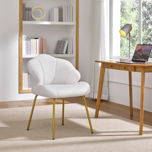 Yaheetech Sessel Loungesessel in Muschelform, Ohrensessel modern, Polsterstuhl mit Metallbeinen, Polyester, für Wohnzimmer/Schminktisch/Schlafzimmer, Weiß Bild 2