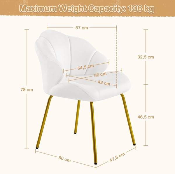 Yaheetech Sessel Loungesessel in Muschelform, Ohrensessel modern, Polsterstuhl mit Metallbeinen, Polyester, für Wohnzimmer/Schminktisch/Schlafzimmer, Weiß Bild 3