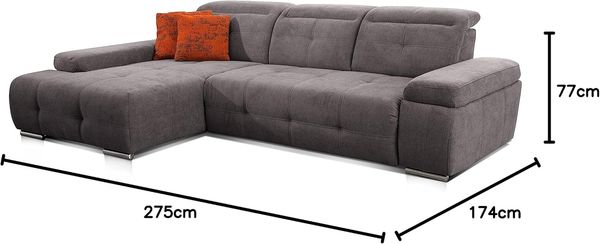 CAVADORE Ecksofa Mistrel mit Longchair XL links / Große Eck-Couch im modernen Design / Inkl. verstellbaren Kopfteilen / Wellenunterfederung / 273 x 77 x 173 / Kati Fango Bild 9