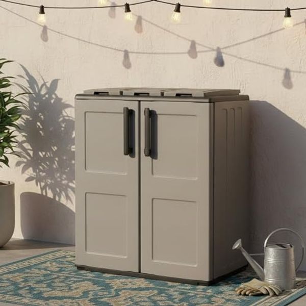 Dmora - Andenne Abfallbehälter, Abfallbehälter, 2-türiger Recyclingbehälter, 100 % Made in Italy, 68 x 37 x 84 cm, Grau und Schwarz, kariertes Finish