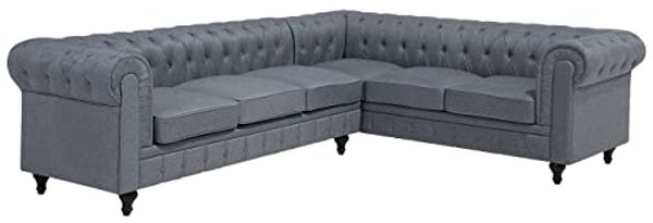 Ecksofa Polsterbezug hellgrau linksseitig CHESTERFIELD