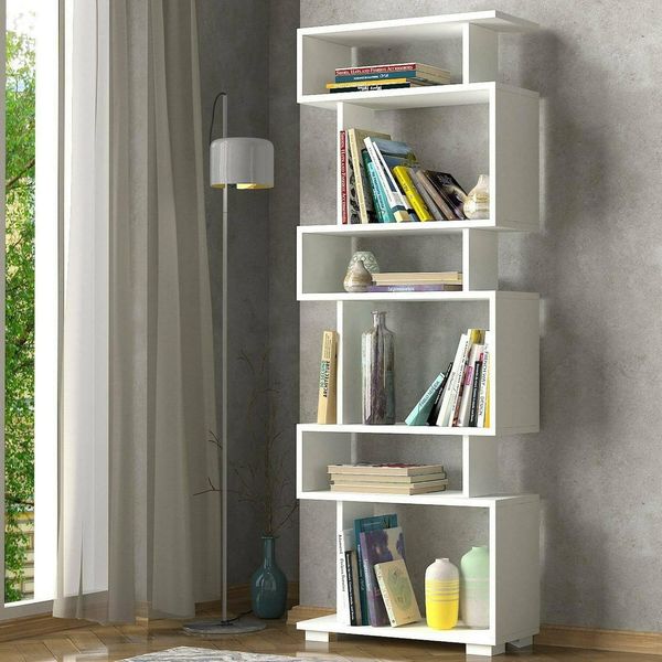 Dmora Regal Panopea 60 x 19,5 x 165 cm Weiß 5 Einlegeböden, Bibliothek