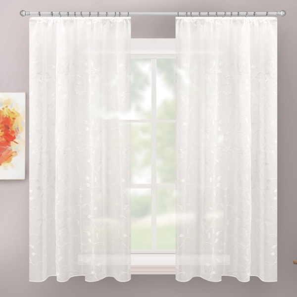 Delindo Lifestyle Gardine Serie Monique (2 St), Kräuselband, halbtransparent, Voile, Store mit dezenter Stickerei