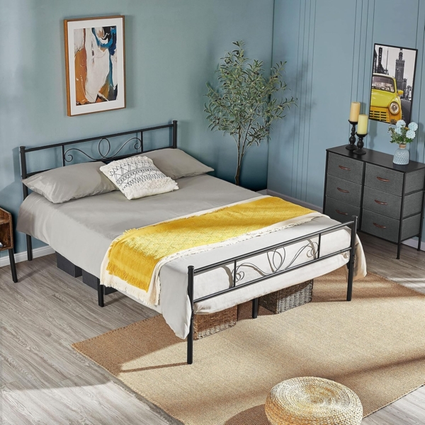 Yaheetech Bettrahmen Metallbett Bettgestell aus Metall, Doppelbett für 140x200 cm Matratze, Gästebett für kleine Räume, Schwarz