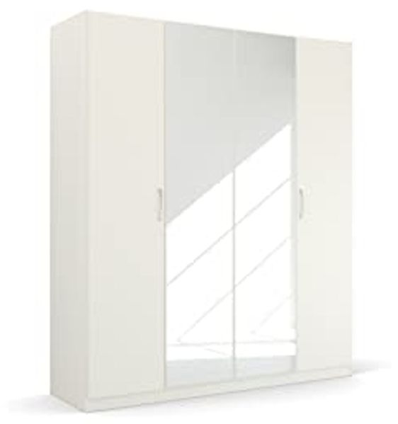 Rauch Möbel Pure by Quadra Spin Schrank Drehtürenschrank, Weiß, 4-trg. mit Spiegel, inkl. 2 Kleiderstangen, 2 Einlegeböden, BxHxT 181 x 210 x 54 cm