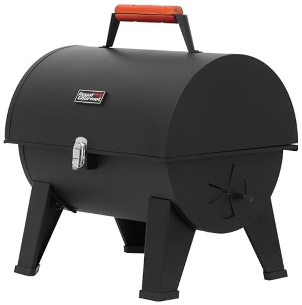 Royal Gourmet Tragbarer Holzkohlegrill, Campinggrill für Garten Picknick, Kohle Tischgrill, Klappgrill mit Schnappverschluss und Holzgriff Schwarz