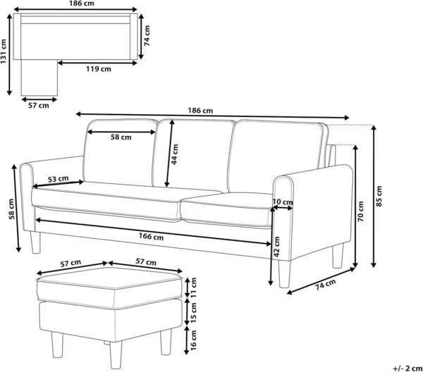 3-Sitzer Sofa Polsterbezug mit Ottomane braun AVESTA Bild 3