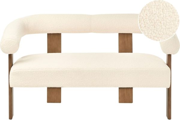 Sofa 2-Sitzer ILBRO Bouclé Cremeweiß Dunkelbraun