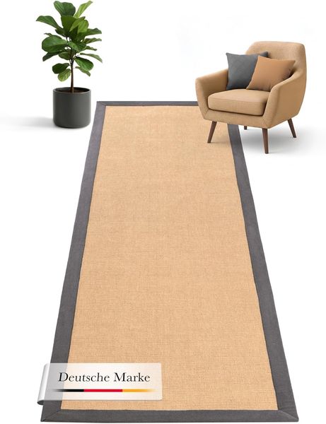 carpetfine Läufer Sisal, rechteckig, Höhe: 5 mm, mit farbiger Bordüre, Anti Rutsch Rückseite