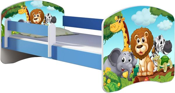 ACMA Kinderbett Jugendbett mit Einer Schublade und Matratze Blau mit Rausfallschutz Lattenrost II 140x70 160x80 180x80 (02 Animals, 160x80)