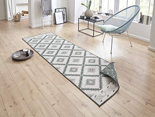 In- & Outdoor Wendeteppich Malibu Grün Creme - 80x250x0,5cm
