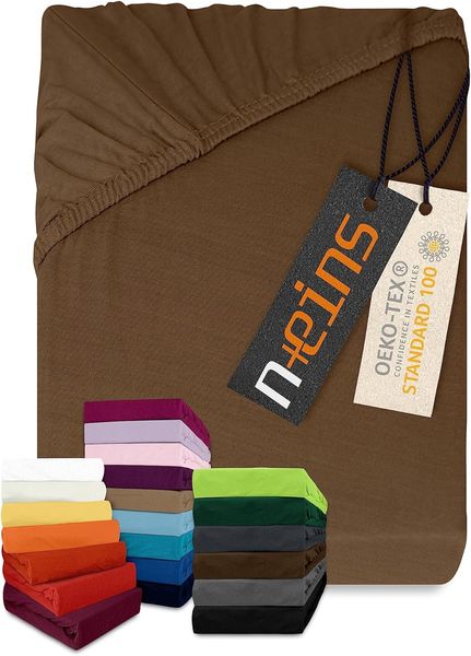 npluseins klassisches Jersey Spannbetttuch - vielen Farben + Größen - 100% Baumwolle 159. 192, 180-200x200 cm, Schokobraun