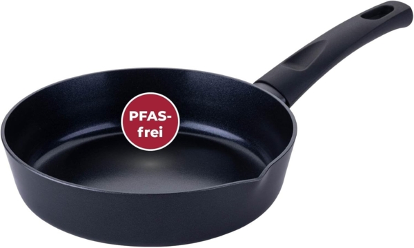 FACKELMANN Bratpfanne Essential Highrise Ø 20 cm aus recyceltem Aluminium mit Keramikbeschichtung – Perfekt für alle Herdarten inklusive Induktion, Schwarz