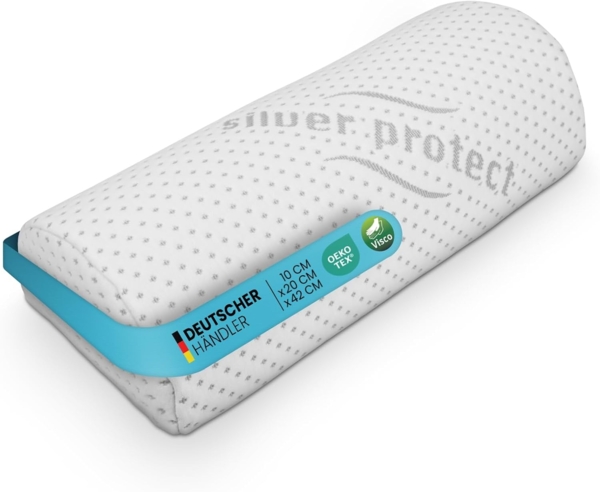 Bestlivings Nackenstützkissen aus Memory-Schaum "Silver-Protect", Füllung: Polyurethan, Bezug: Polyester, Seitenschläfer, Rückenschläfer, Bauchschläfer, Memory Foam Nackenkissen (Halbrolle 42x20cm) Viscoelastisch