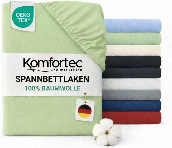 Komfortec Jersey Spannbettlaken 200x200 cm, 100% Baumwolle, Grün