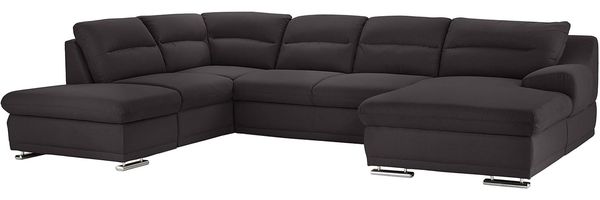Mivano Wohnlandschaft Coast / Große Schlafcouch in U-Form / Mit Bettfunktion und Stauraum / Ottomane links und Recamiere rechts / 334 x 88 x 217 / Mikrofaser: anthracite