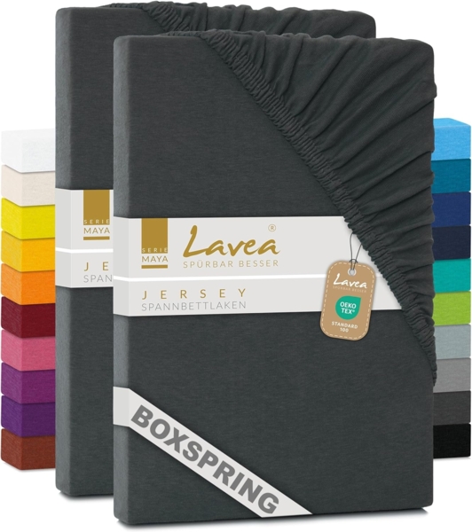 Lavea Spannbettlaken Maya, in Gr. 60x140, 90x200, 120x200, 140x200, 180x200 oder 200x220 cm, Baumwolle, Gummizug: rundum, (2 Stück), Jersey Spannbetttuch für Topper, Boxspring- und Wasserbetten